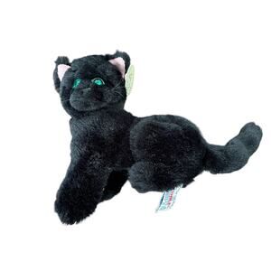 Black Cat Plush Green Eyes Plush Korea Zipper Pocket Vtg 1983 World of Smile